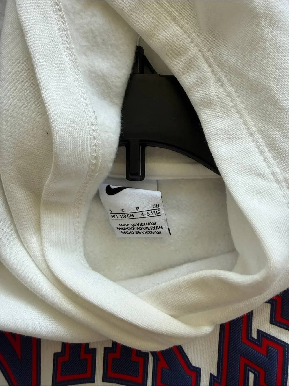 Nike Kids Cream Hoodie with Red and Navy Logo Detail
